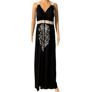 NWT Currants Maxi Dress Womens L Black Strappy Smocked V Neck Sleeveless Boho